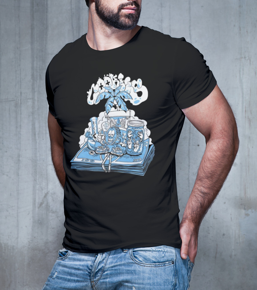 Cookiessf Laid Back Smoking Character With Money And Marijuana Elements T-Shirt