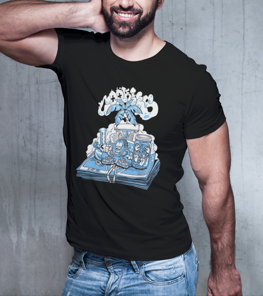 Cookiessf Laid Back Smoking Character With Money And Marijuana Elements T-Shirt
