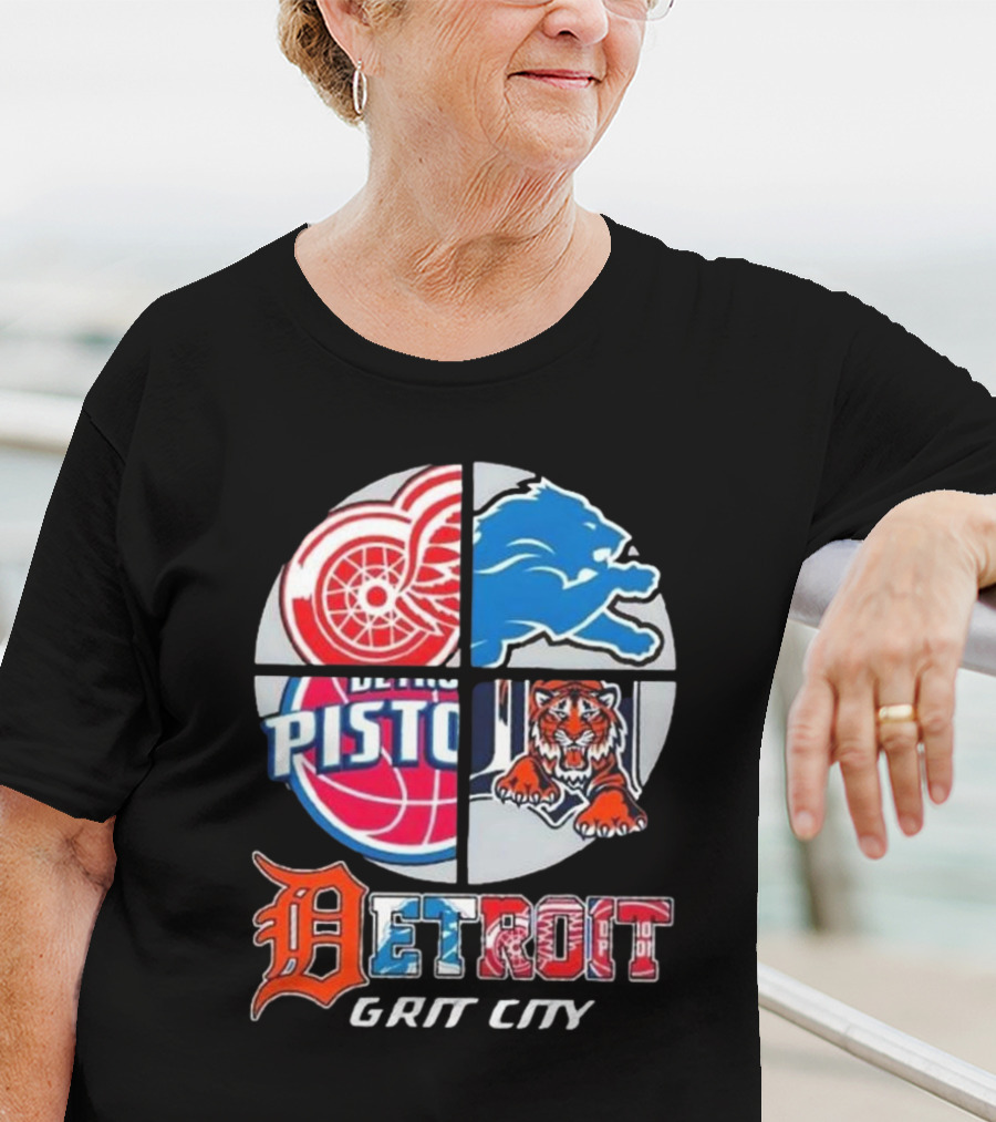Detroit Grit City Red Wings Lions Tigers And Pistons Logo 2025 T-Shirt