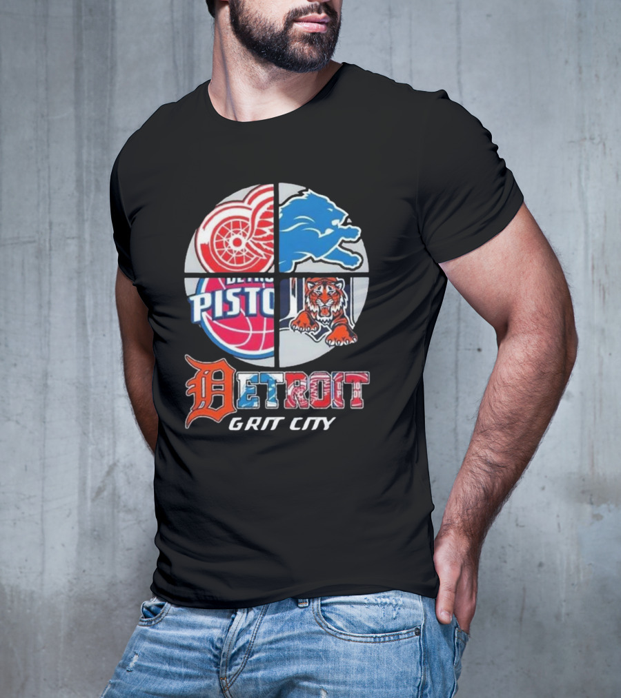 Detroit Grit City Red Wings Lions Tigers And Pistons Logo 2025 T-Shirt