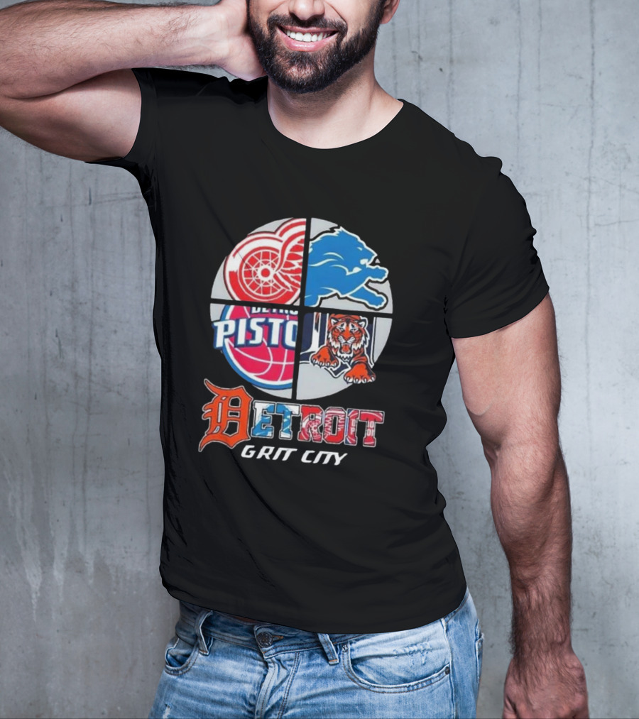 Detroit Grit City Red Wings Lions Tigers And Pistons Logo 2025 T-Shirt