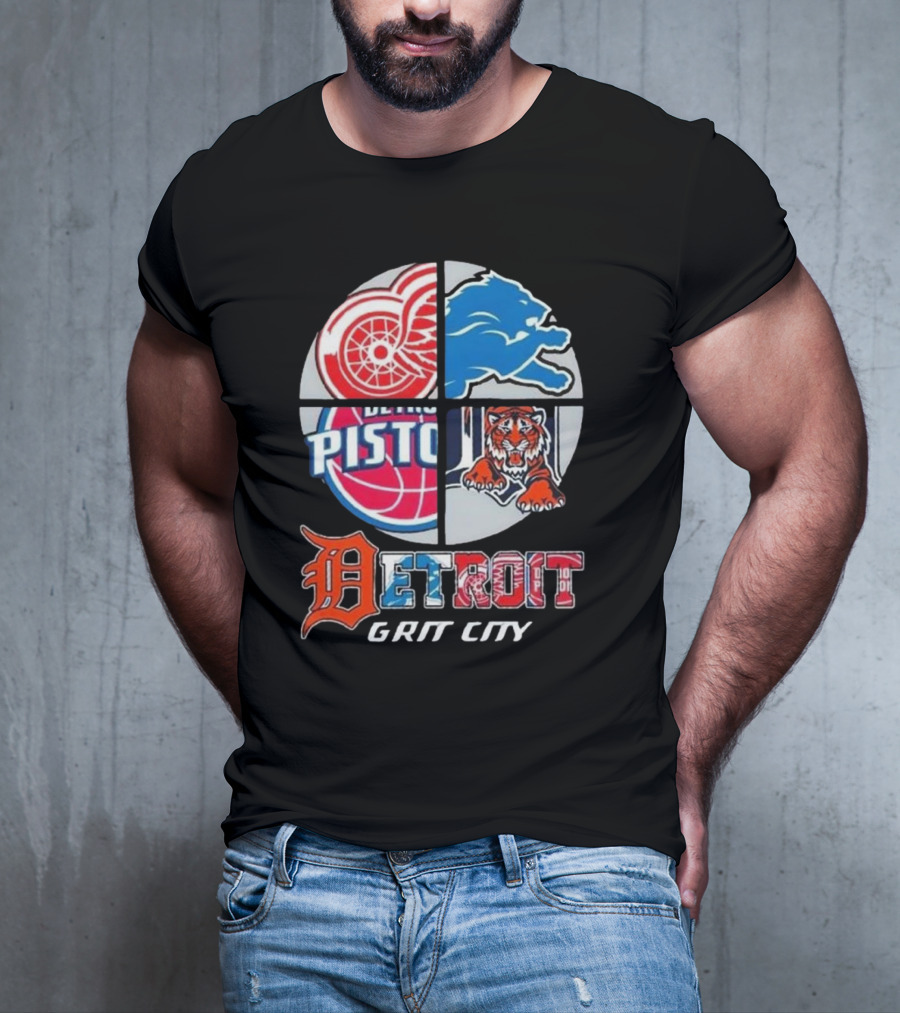 Detroit Grit City Red Wings Lions Tigers And Pistons Logo 2025 T-Shirt