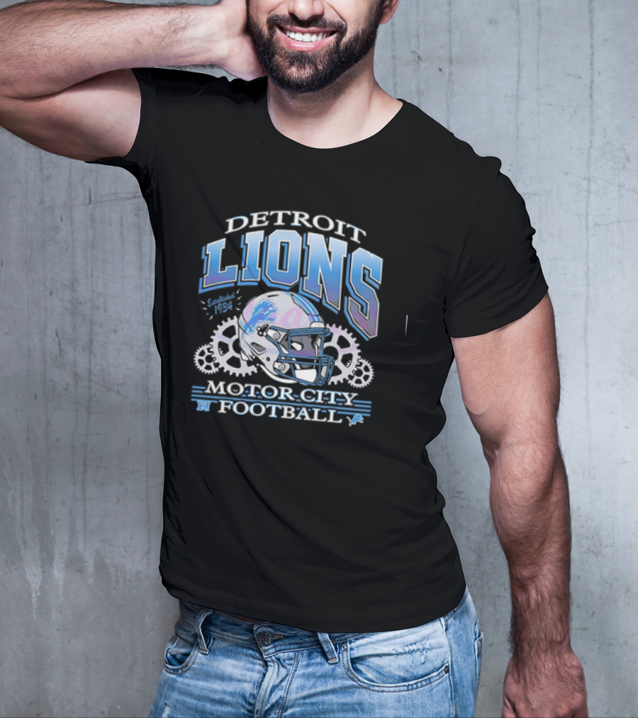 Detroit Lions Motor City Football Helmet Vintage Logo T-Shirt