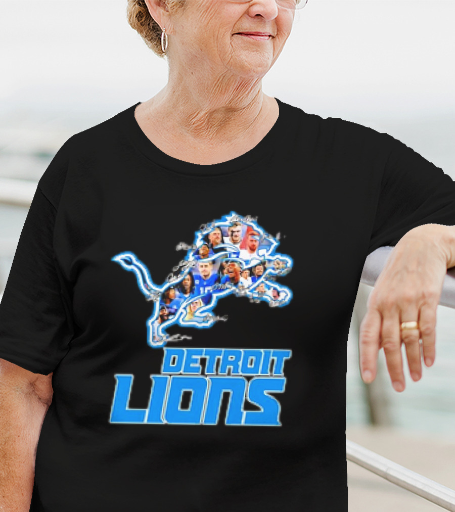 Detroit Lions Photos Coach Dan Campbell And Players Signatures T-Shirt