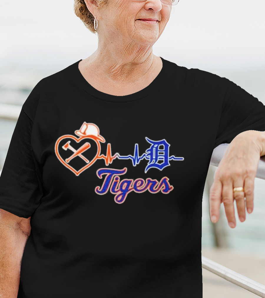 Firefighter Detroit Tigers Heartbeat T-Shirt