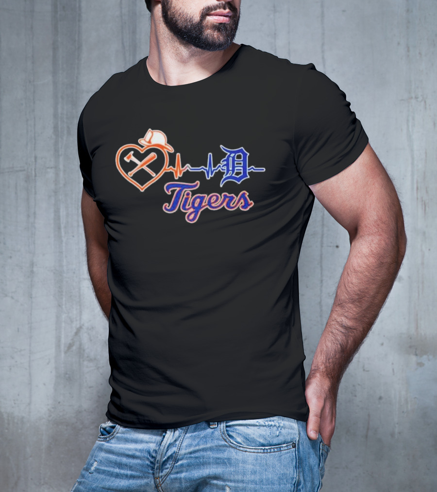 Firefighter Detroit Tigers Heartbeat T-Shirt
