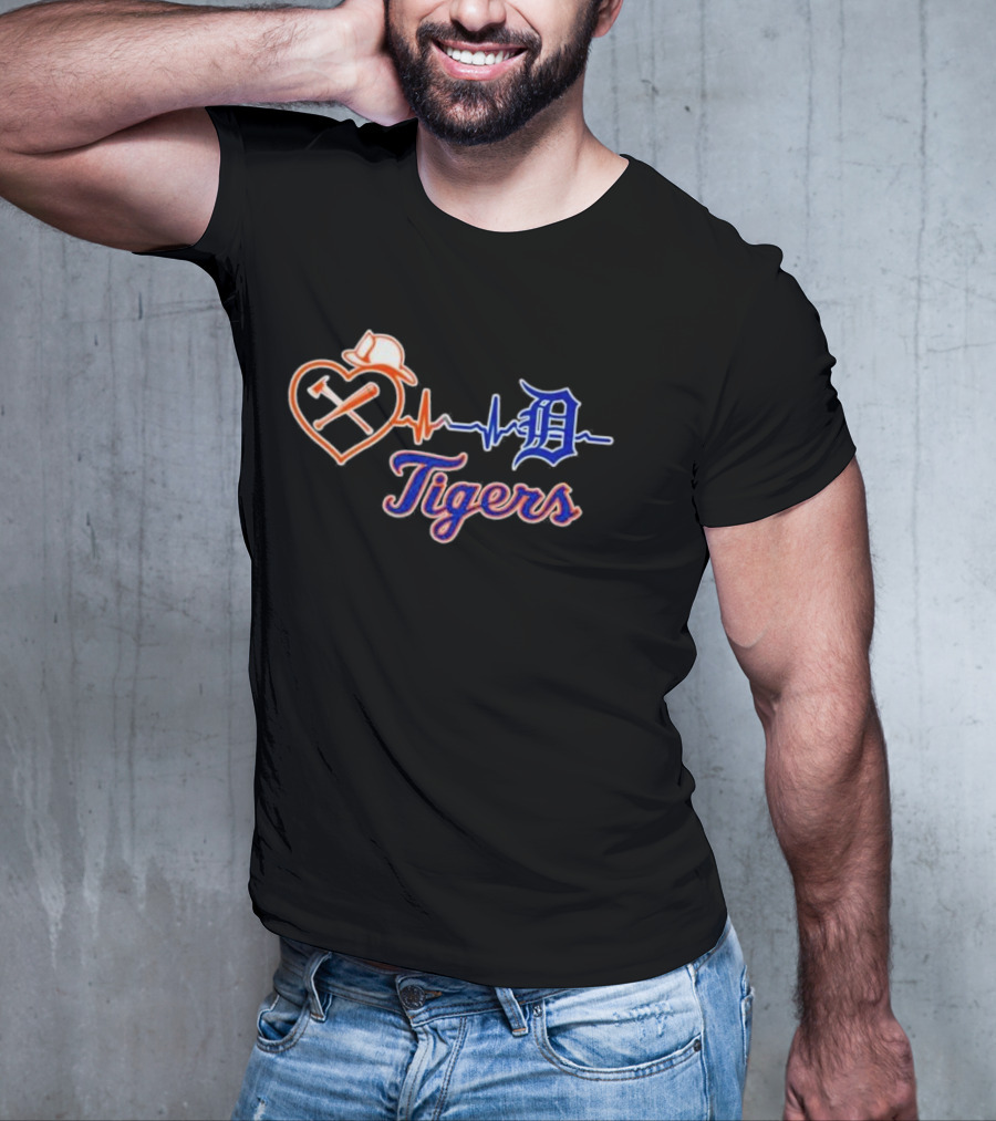 Firefighter Detroit Tigers Heartbeat T-Shirt