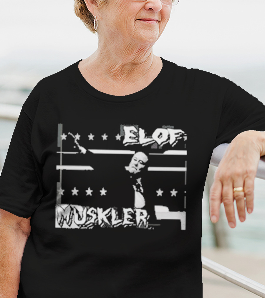 Elof Muskler Bold Star Pattern With Strongman Silhouette T-Shirt