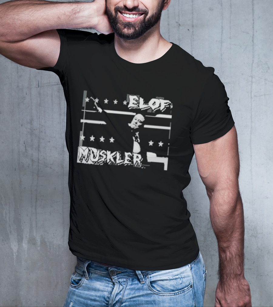 Elof Muskler Bold Star Pattern With Strongman Silhouette T-Shirt