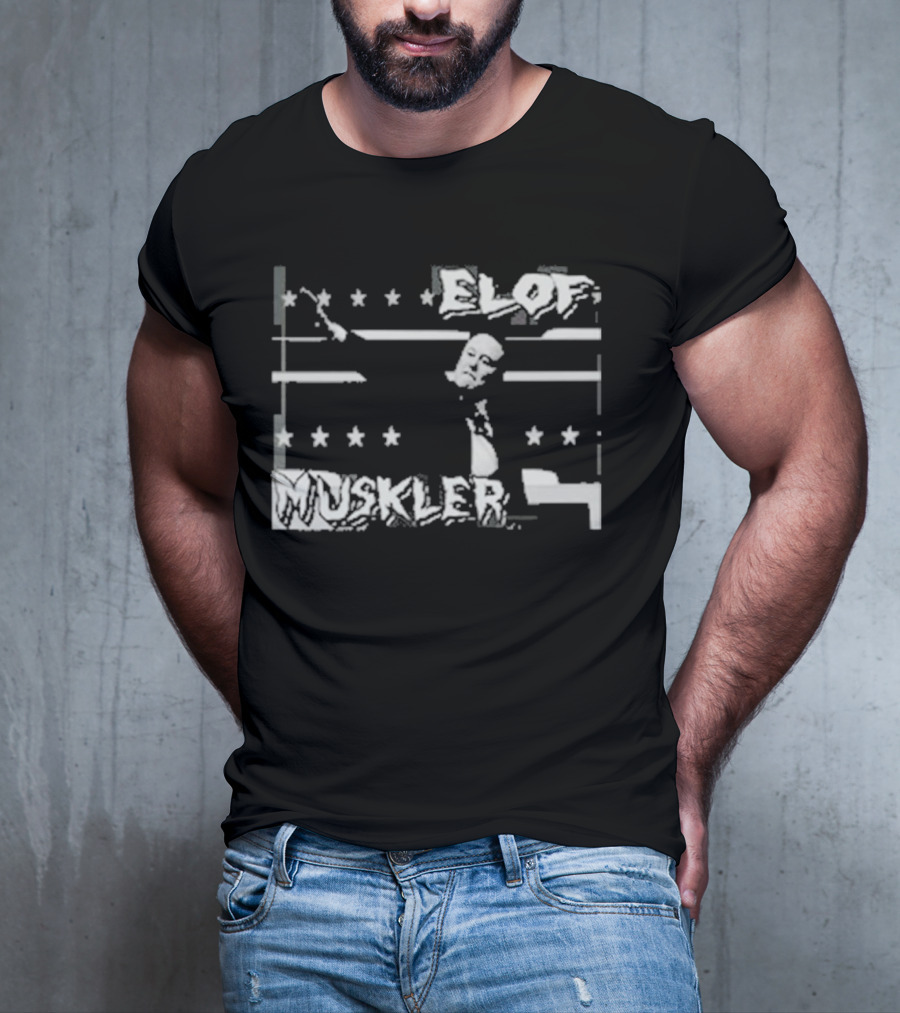 Elof Muskler Bold Star Pattern With Strongman Silhouette T-Shirt