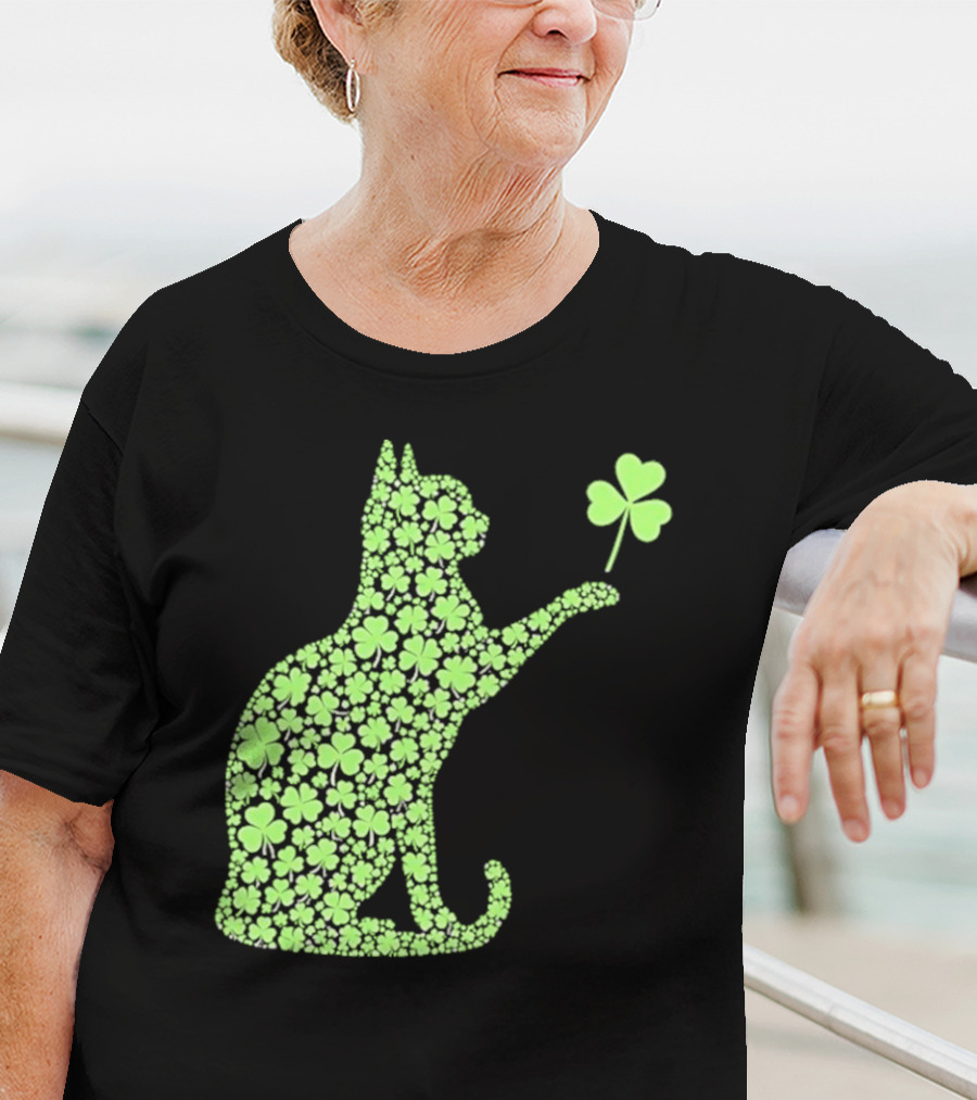 Funny St. Patrick’S Day Shamrock Cat Irish T-Shirt