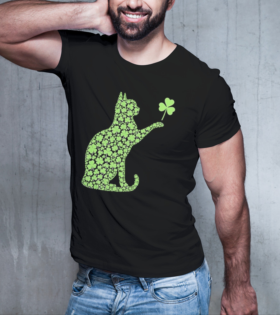Funny St. Patrick’S Day Shamrock Cat Irish T-Shirt