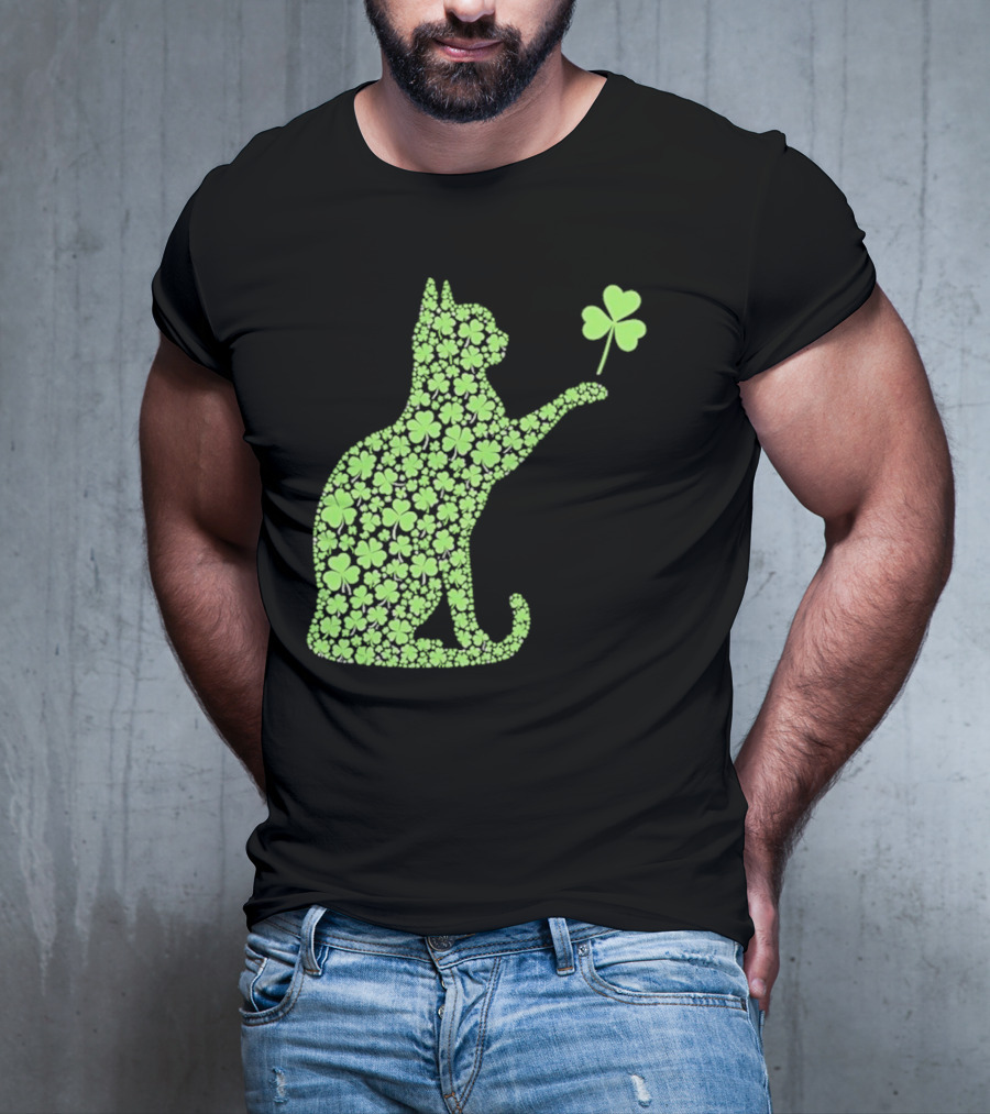 Funny St. Patrick’S Day Shamrock Cat Irish T-Shirt