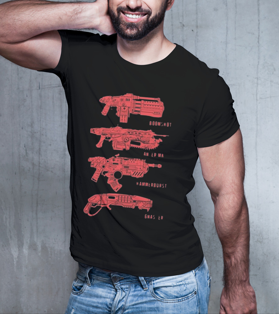 Gears Of War Boomshot Lancer Mk II Hammerburst Gnasher Weapon Stack T-Shirt
