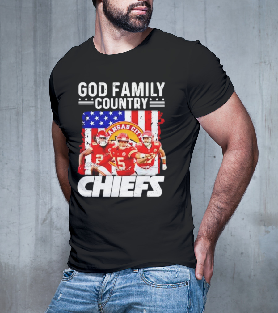God Family Country Kansas City Chiefs Signatures T-Shirt