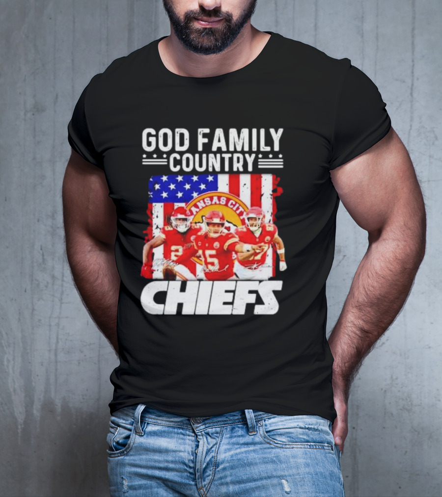 God Family Country Kansas City Chiefs Signatures T-Shirt