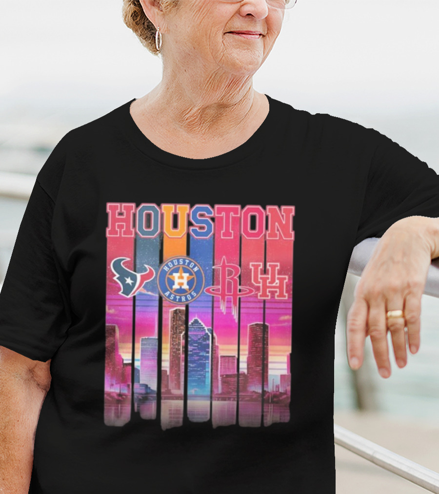 Houston Retro Skyline Texans Astros Rockets And Cougars T-Shirt