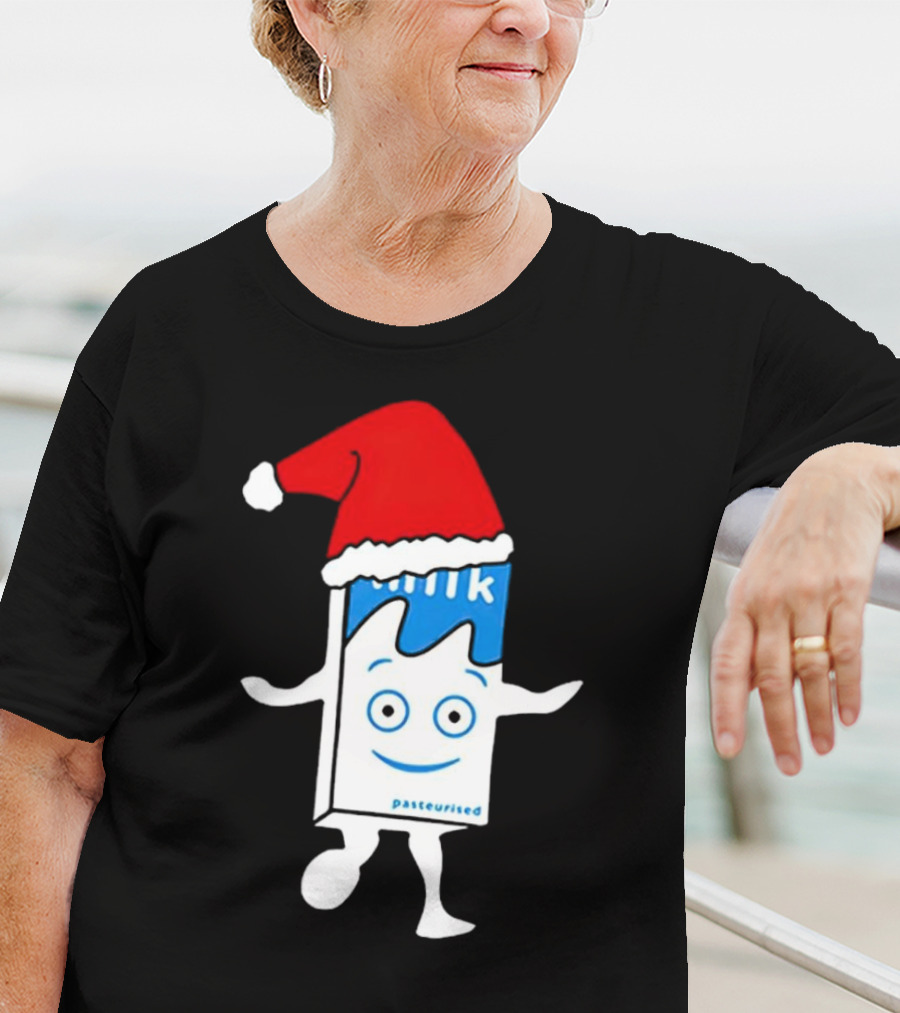Blur Milk Christmas Cartoon With Santa Hat T-Shirt
