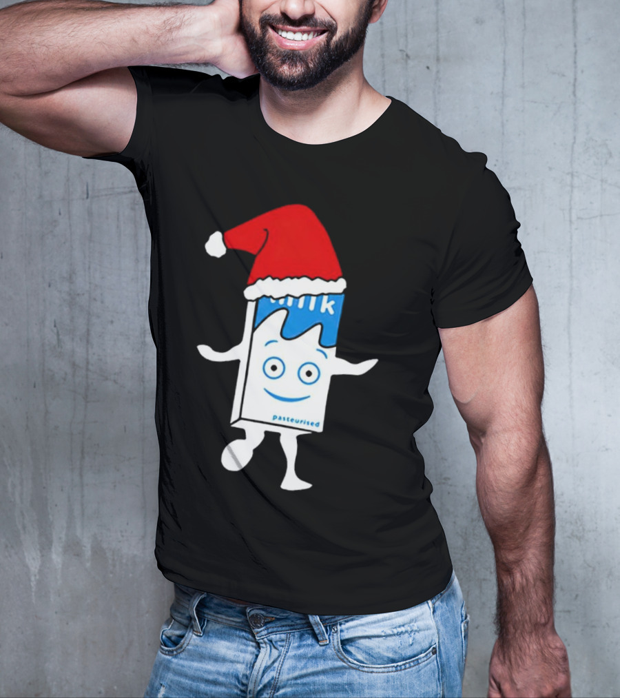 Blur Milk Christmas Cartoon With Santa Hat T-Shirt