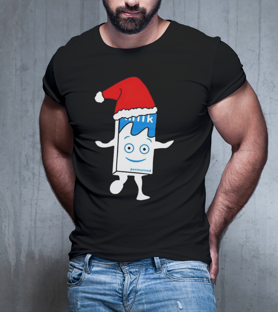 Blur Milk Christmas Cartoon With Santa Hat T-Shirt