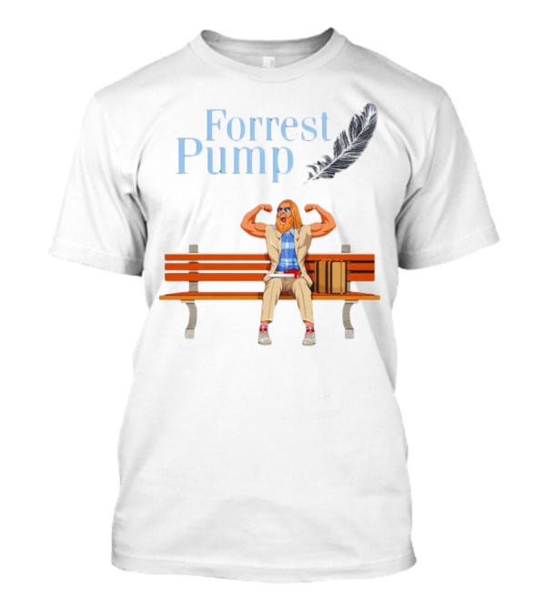 Forrest Pump Sitcom Character With Feather And Bench T-Shirt