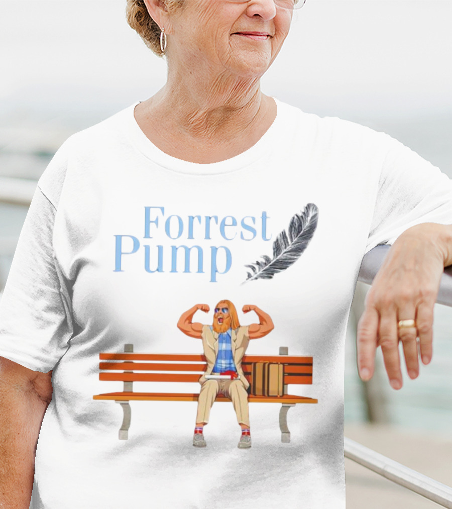 Forrest Pump Sitcom Character With Feather And Bench T-Shirt