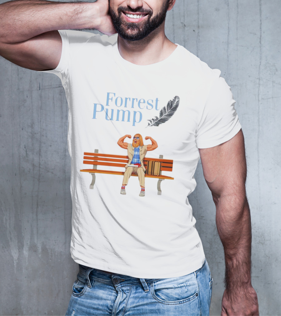 Forrest Pump Sitcom Character With Feather And Bench T-Shirt