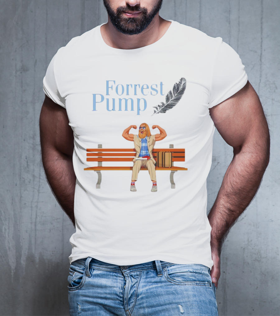 Forrest Pump Sitcom Character With Feather And Bench T-Shirt
