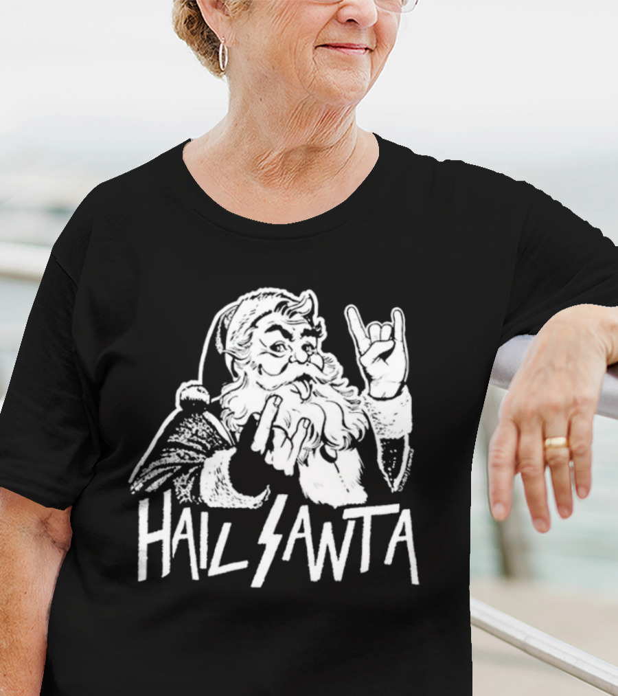 Hail Santa Christmas Rock Devil Horns Santa Claus T-Shirt