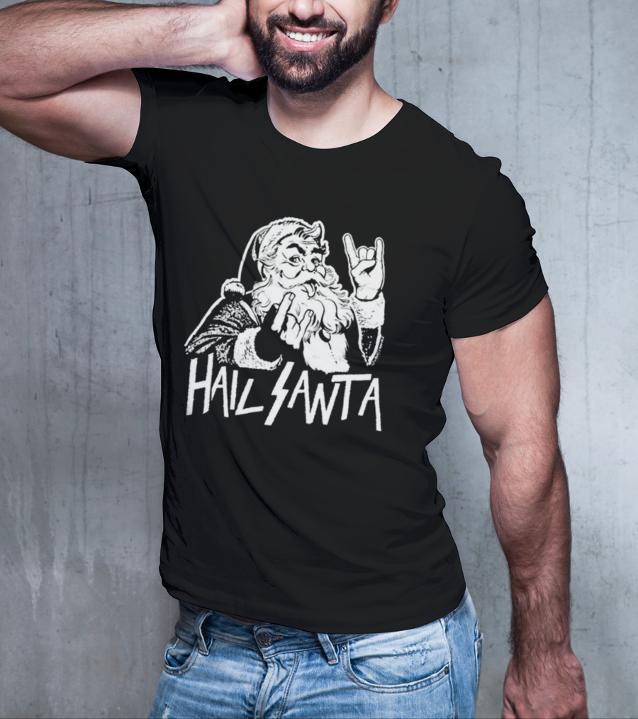 Hail Santa Christmas Rock Devil Horns Santa Claus T-Shirt