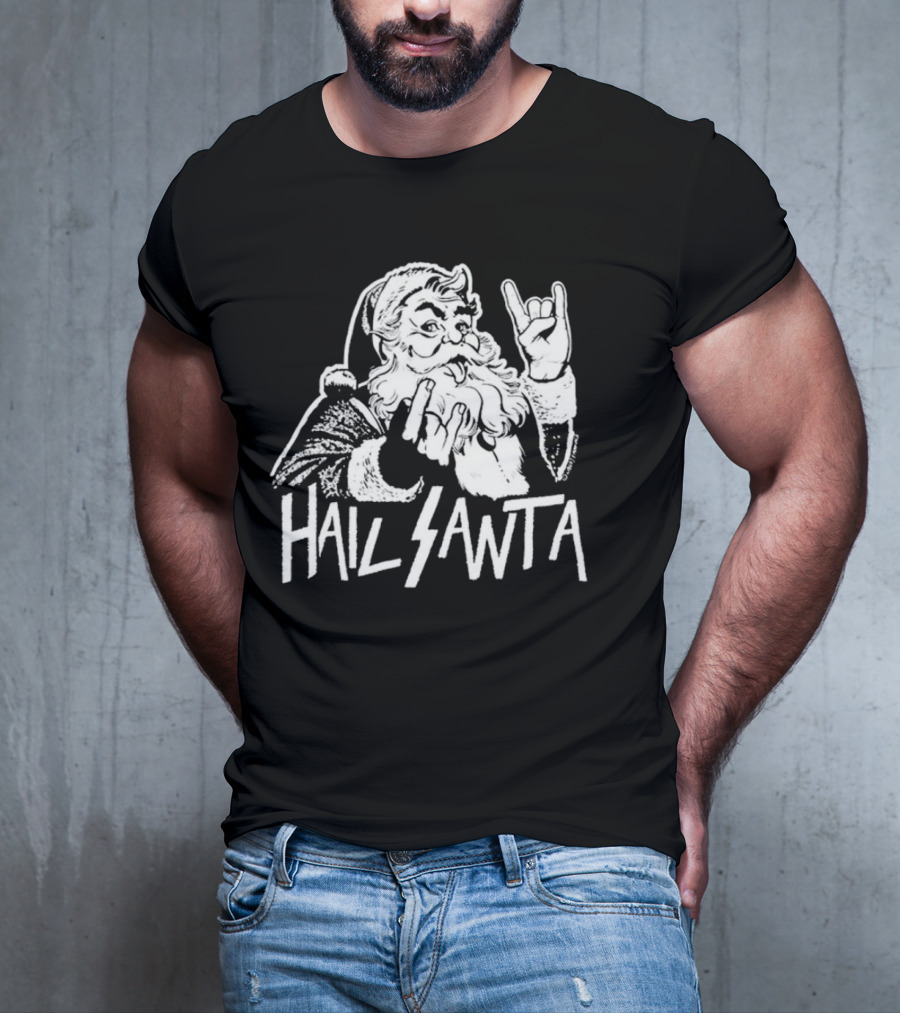 Hail Santa Christmas Rock Devil Horns Santa Claus T-Shirt