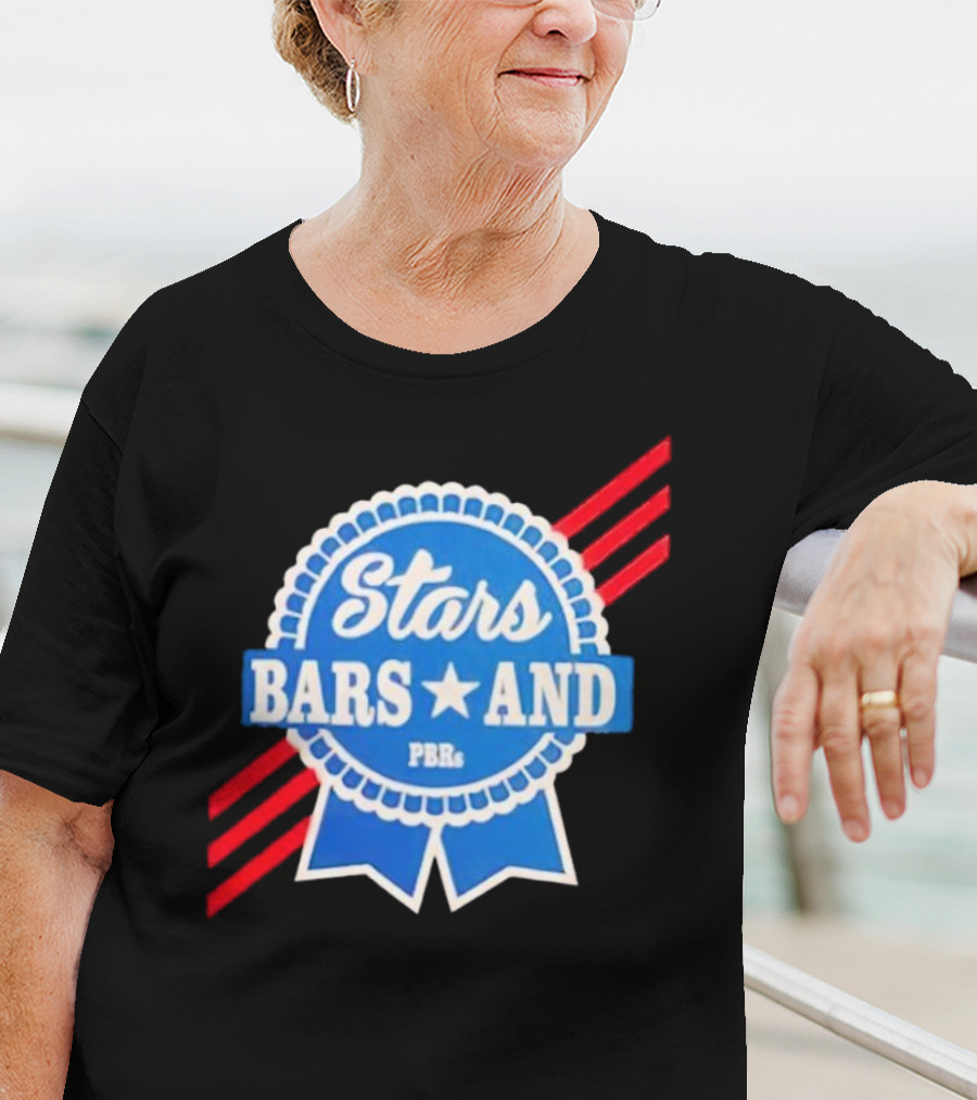 Stars Bars And PBRs Patriotic Blue Ribbon Badge T-Shirt