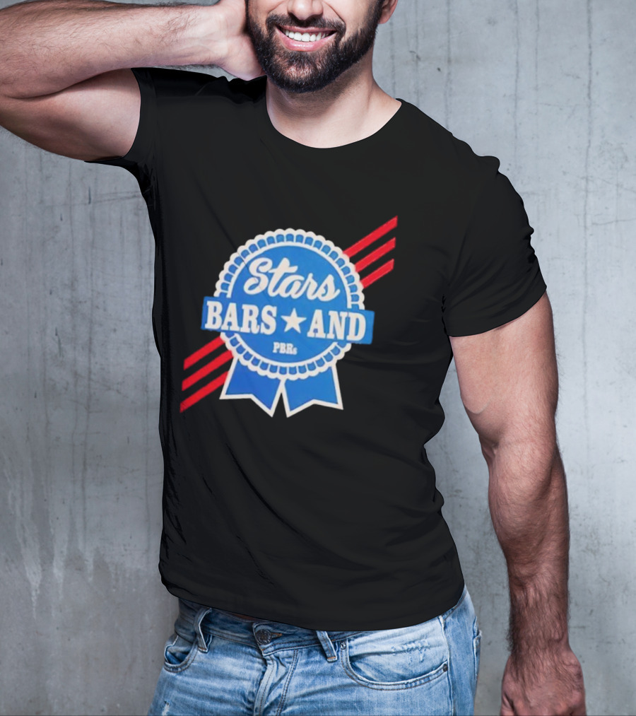 Stars Bars And PBRs Patriotic Blue Ribbon Badge T-Shirt