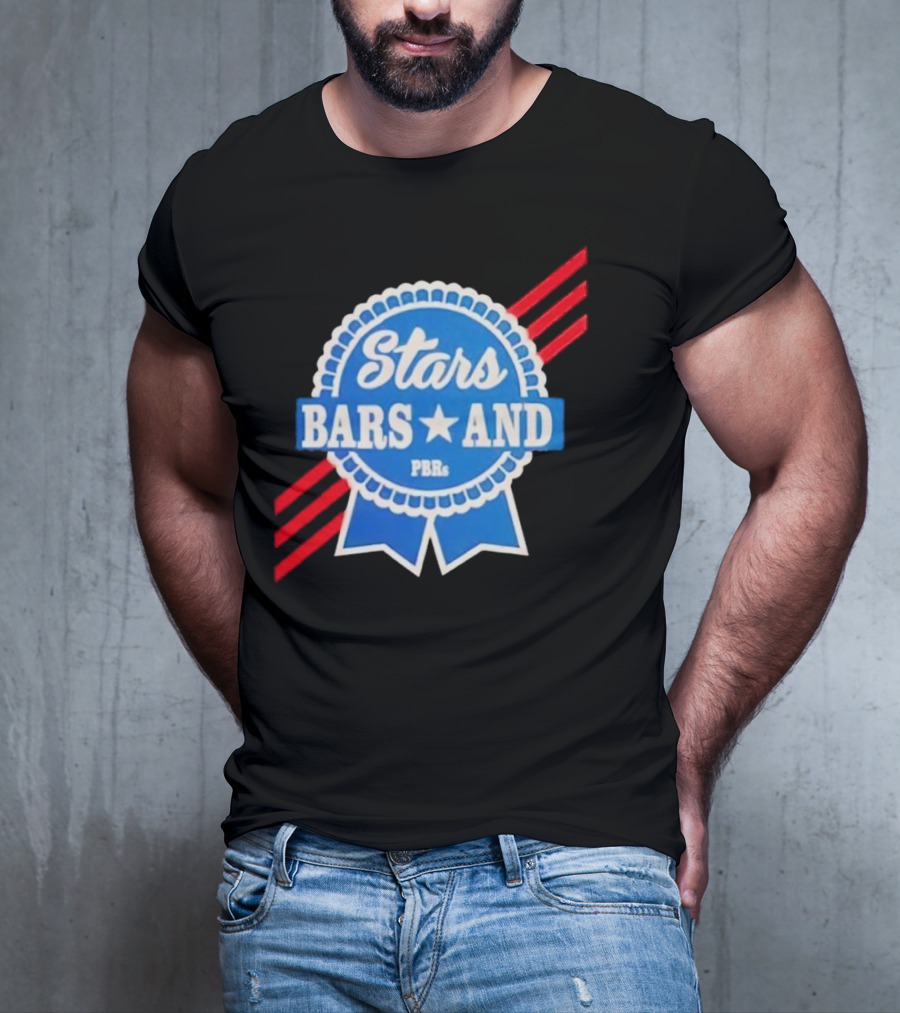 Stars Bars And PBRs Patriotic Blue Ribbon Badge T-Shirt