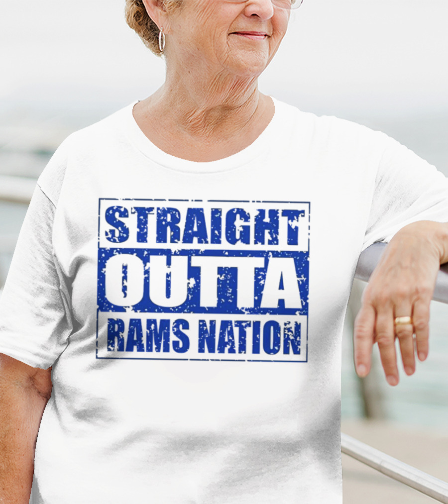 Straight Outta Rams Nation Bold Blue Text T-Shirt