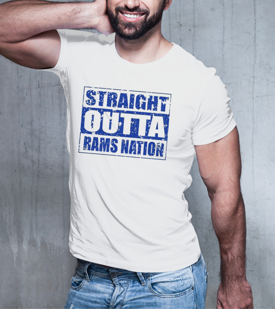 Straight Outta Rams Nation Bold Blue Text T-Shirt