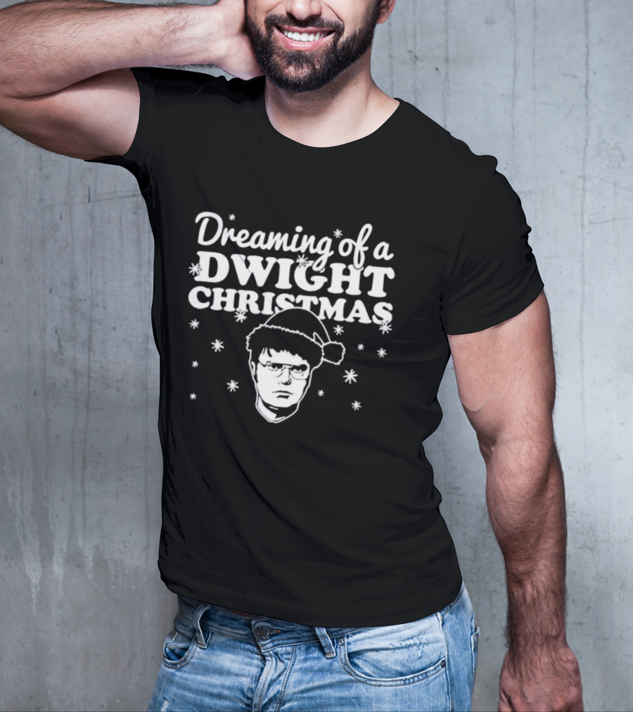 Dreaming Of A Dwight Christmas Santa Hat Snowflakes T-Shirt
