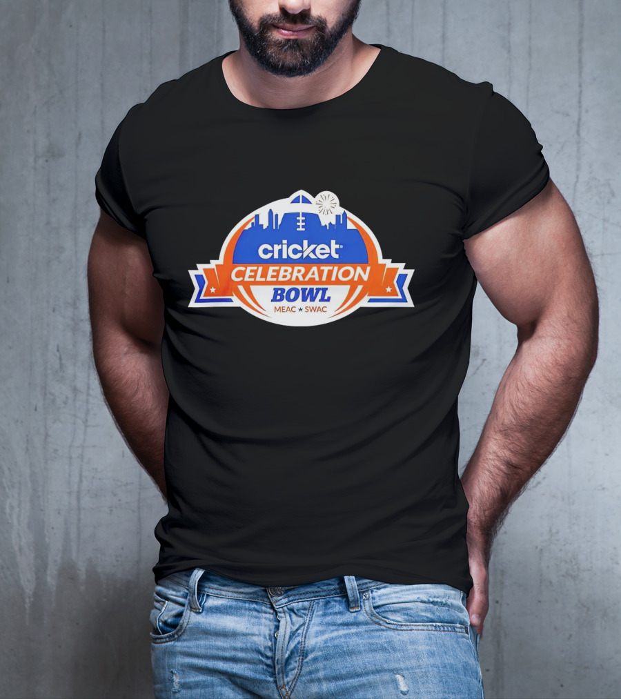 Cricket Celebration Bowl MEAC SWAC Logo With City Skyline And Football Field Symbols T-Shirt