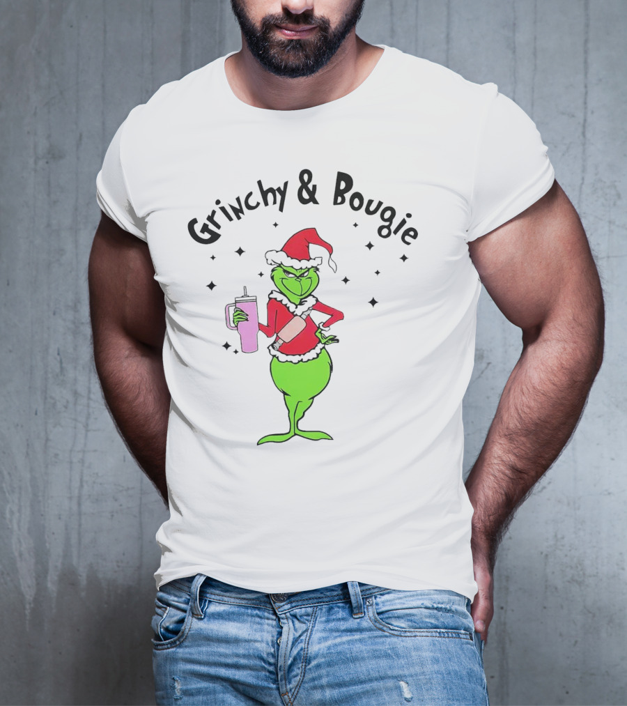 Grinchy And Bougie Santa With Pink Tumbler T-Shirt
