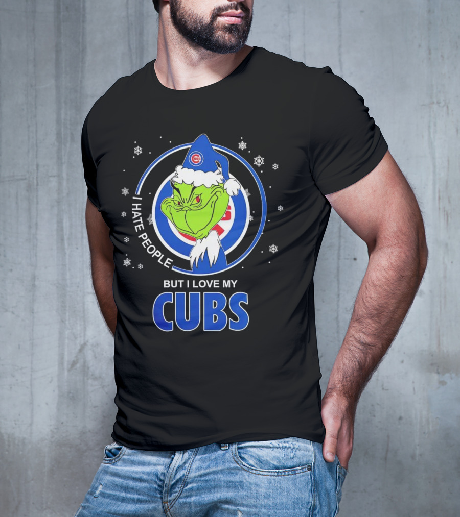 Christmas Grinch Santa I Hate People But I Love My Cubs T-Shirt