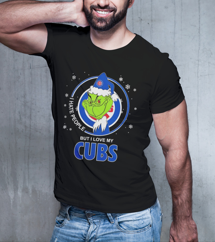 Christmas Grinch Santa I Hate People But I Love My Cubs T-Shirt