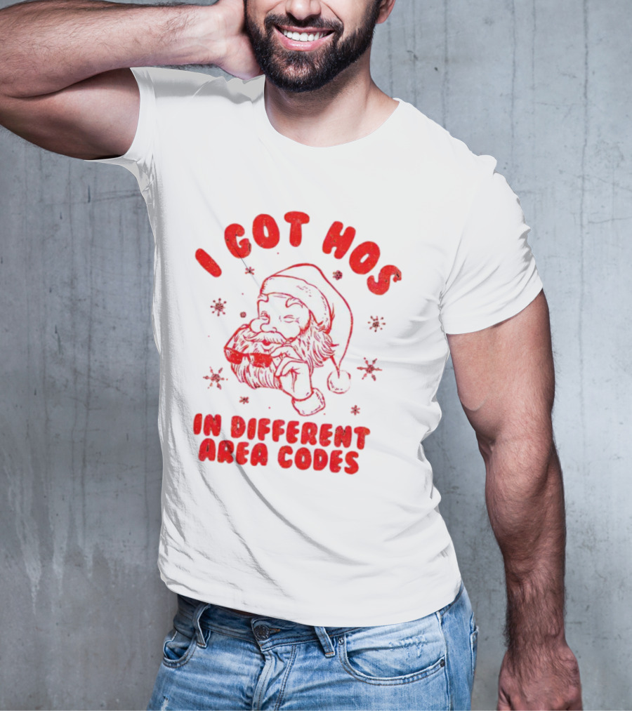 I Got Hos In Different Area Codes Santa Claus Sunglasses Snowflakes T-Shirt
