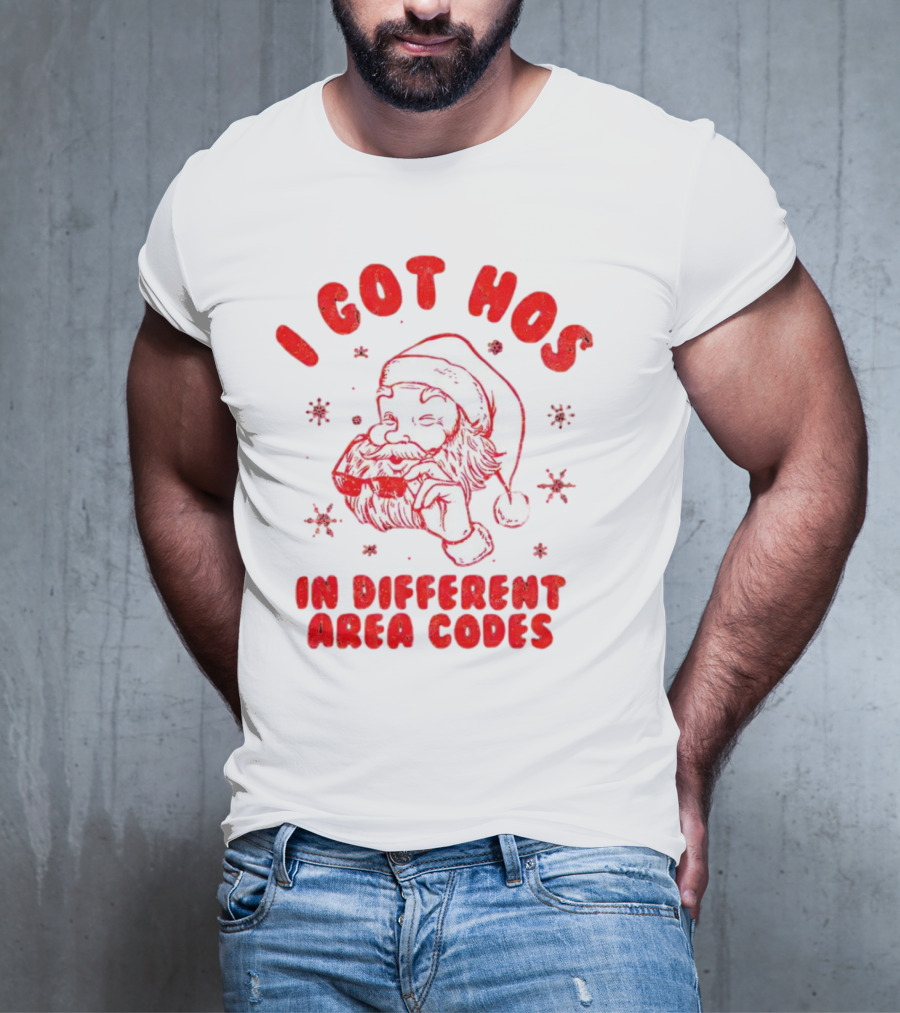 I Got Hos In Different Area Codes Santa Claus Sunglasses Snowflakes T-Shirt