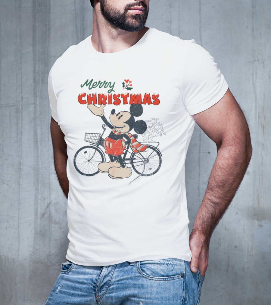 Mickey Mouse Merry Christmas Bicycle Holiday Cheer T-Shirt