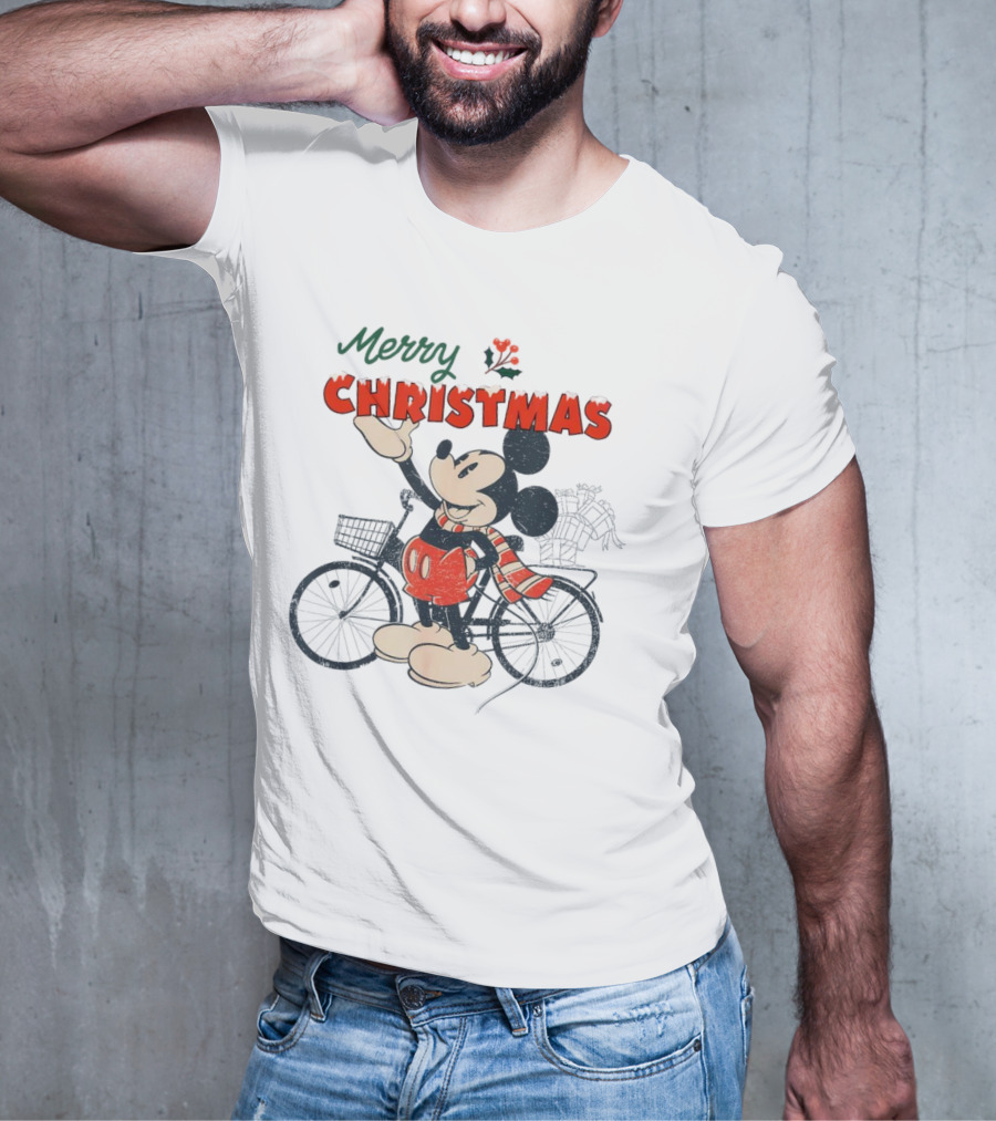 Mickey Mouse Merry Christmas Bicycle Holiday Cheer T-Shirt