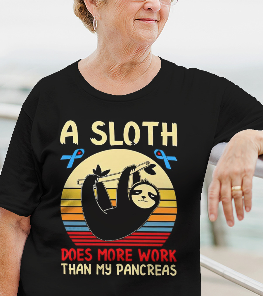 A Sloth Does More Work Than My Pancreas Vintage Style With Blue Diabetes Awareness Ribbons T-Shirt