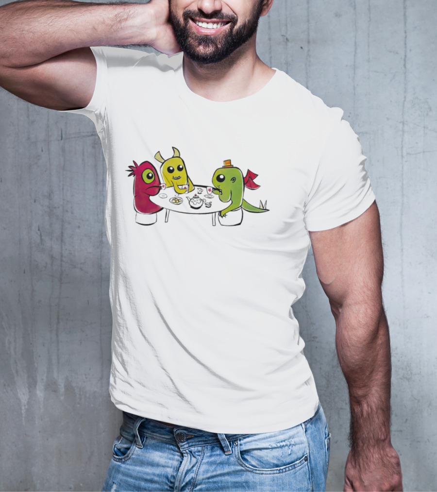 Monster Tea Party At Table With Cookies And Teacups T-Shirt