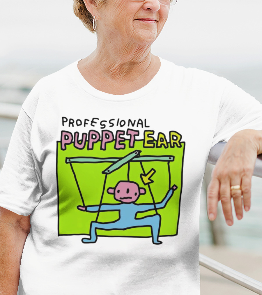 Professional Puppet Ear Illustration Marooned On Vibrant Green Background T-Shirt