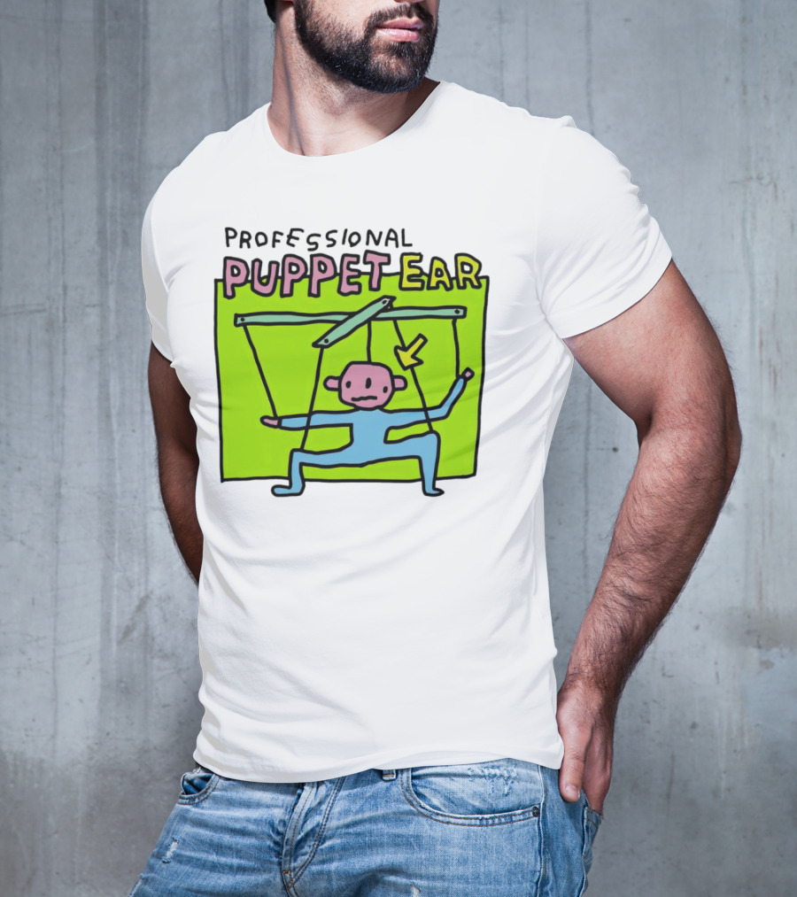 Professional Puppet Ear Illustration Marooned On Vibrant Green Background T-Shirt