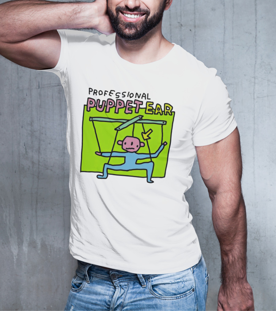 Professional Puppet Ear Illustration Marooned On Vibrant Green Background T-Shirt